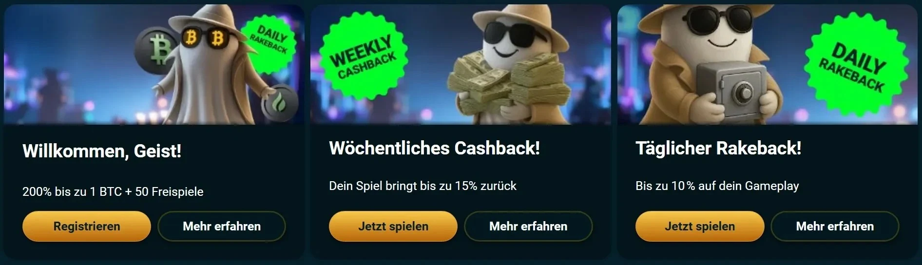 Ghostino Willkommensbonus, Cashback und Rakeback